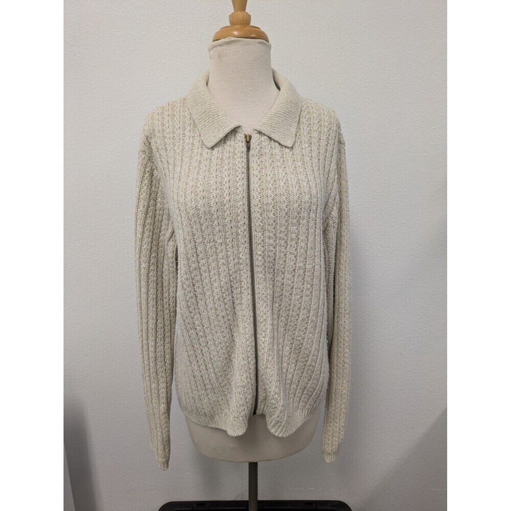 Vintage Jennifer Moore Ivory Open Knit Chunky Zip Up Sweater sz 8 Neutral Basic